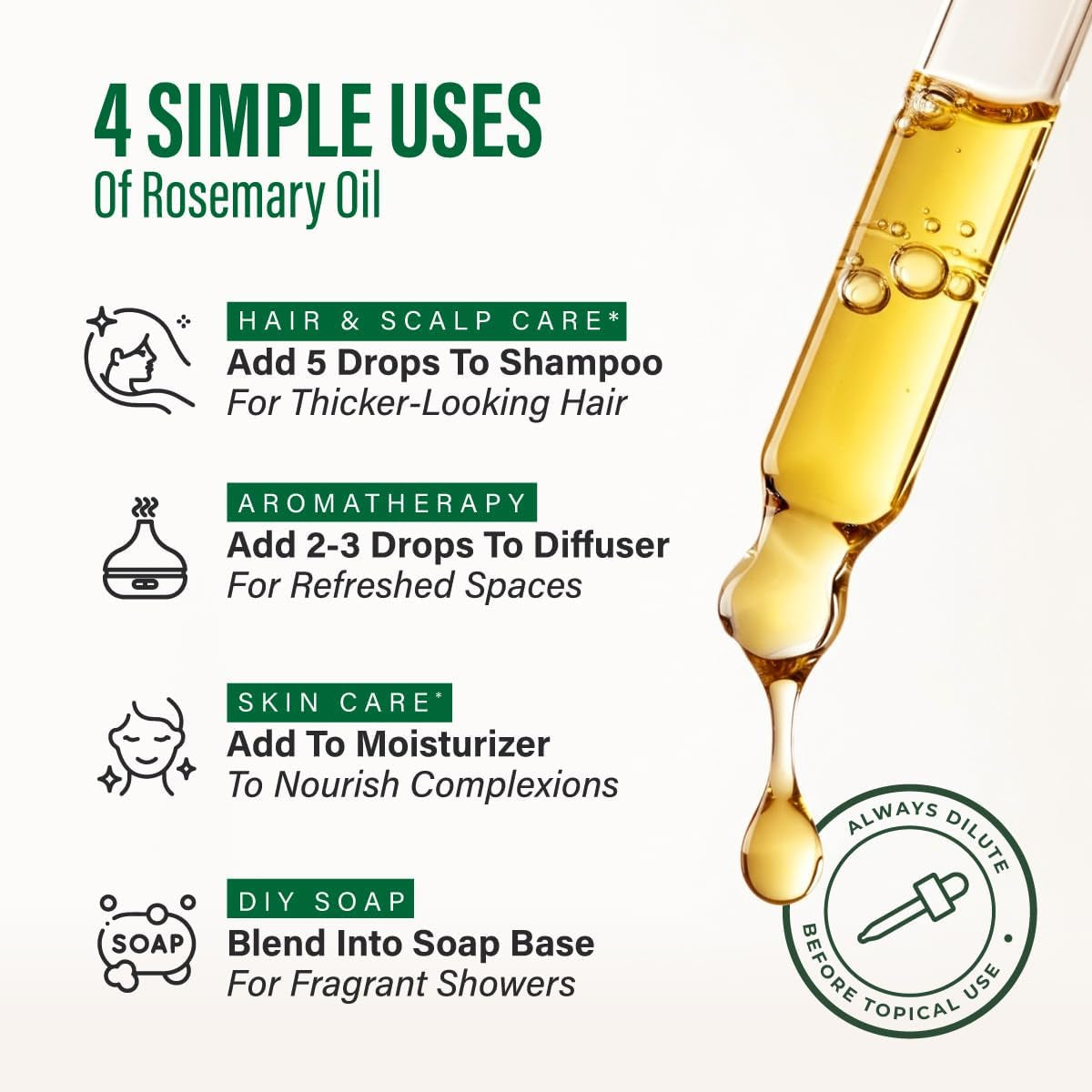 100% Pure Rosemary Oil - 4 Fl Oz Rosemary Essential Oil for Hair, Skin, Diffuser, Aromatherapy & DIY Soap Making Scent | Scalp and Skin Care, Organic, Steam Distilled Spanish, GC/MS Tested, Glass Bottle, for Diffuser, Aromatherapy, 3-6 Mo Supply