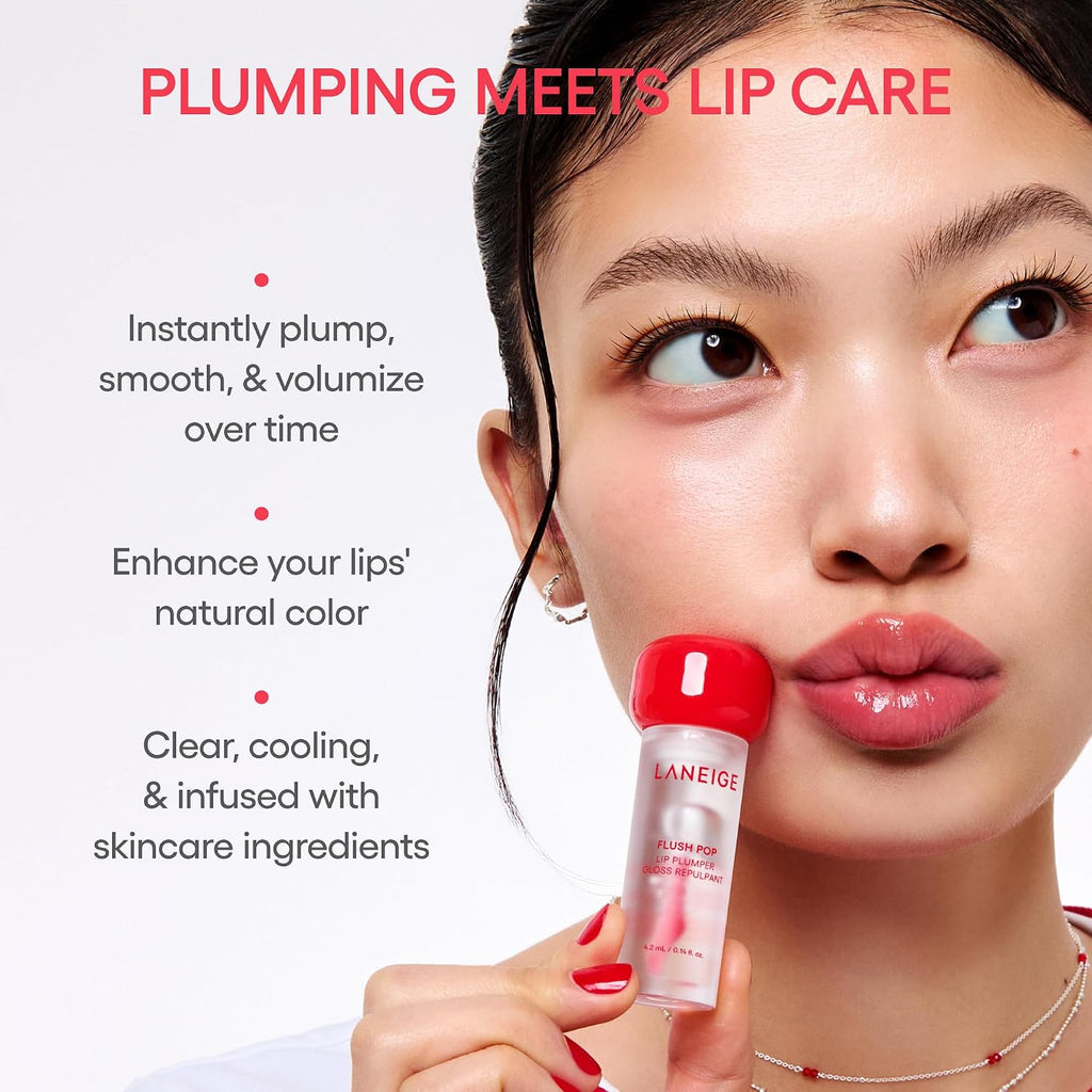 Revitalize Your Smile with LANEIGE Flush Pop Peptide Lip Gloss Treatment - Plumping, Volumizing Cooling Gel for Luscious Lips