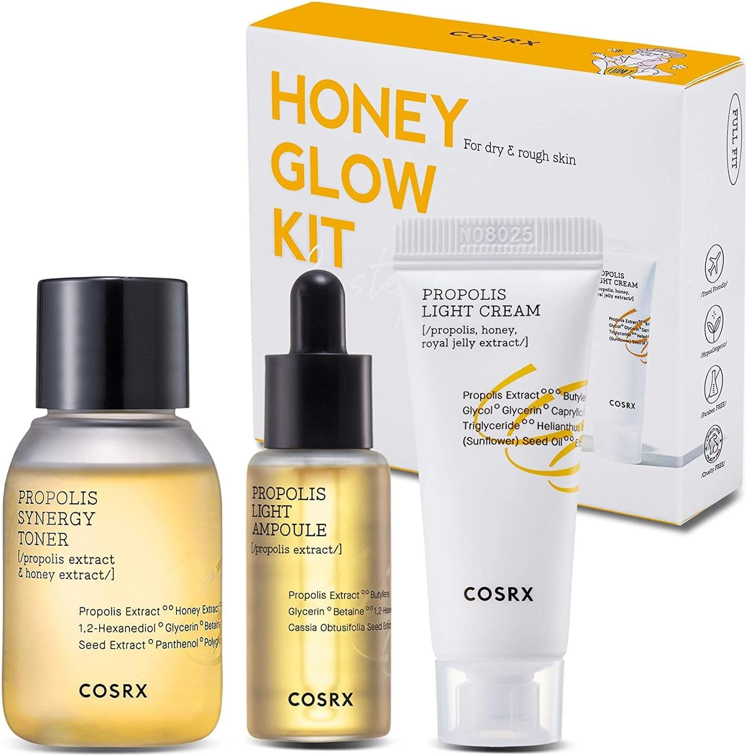 Revitalize Your Skin with the Honey Glow Kit: Propolis Toner, Serum & Cream - Travel-Friendly 3 Piece Set for Deep Hydration and Nourishment