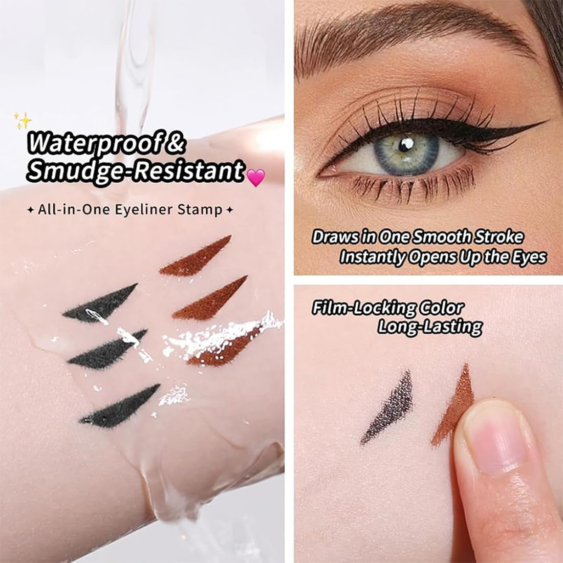2PCS Black and Brown Eyeliner Stamp Set,2025 New Foldable Gel Eyeliner Stamp Pencil,Double Ended Marker Gel,Long-Lasting Waterproof Quick Drying Natural Smudge Resistan for Beginners