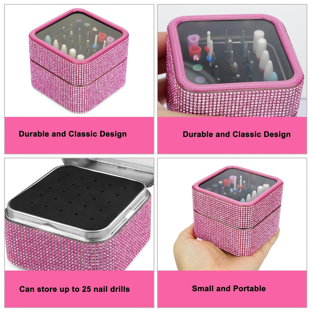 25Pcs Nail Drill Bits Set with Storage Box, 3/32 Inch Tungsten Ceramic Diamond Carbide Nail Drill Bits for Acrylic Gel Polish, Cuticle Efile Remover for Manicure Pedicure