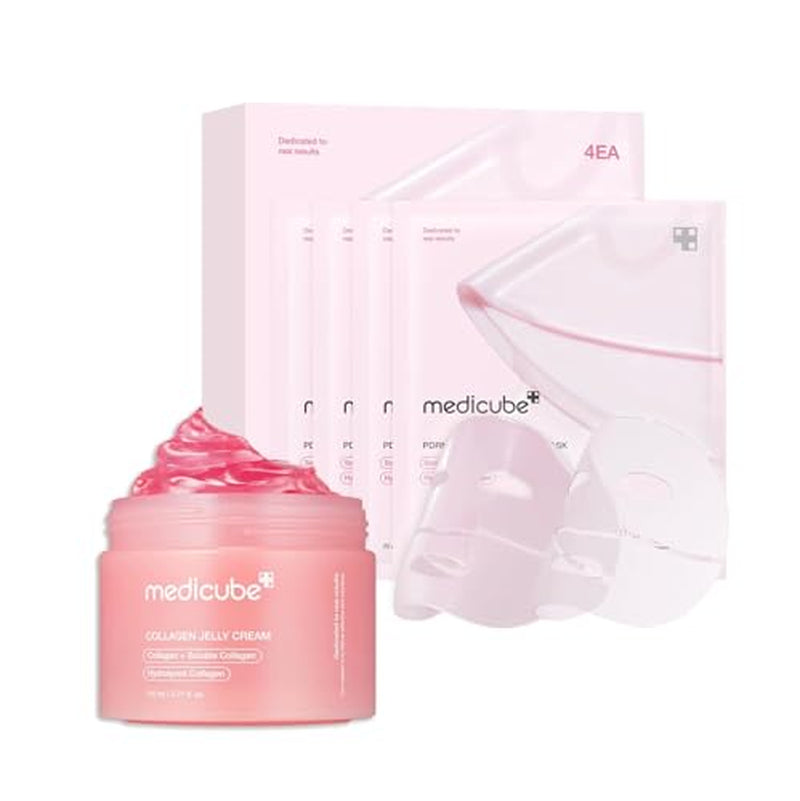 Pink Glass Glow Duo for Uneven Skin: Collagen Jelly Cream 110Ml and Salmon DNA PDRN Pink Collagen Jelly Gel Mask (4Ea)