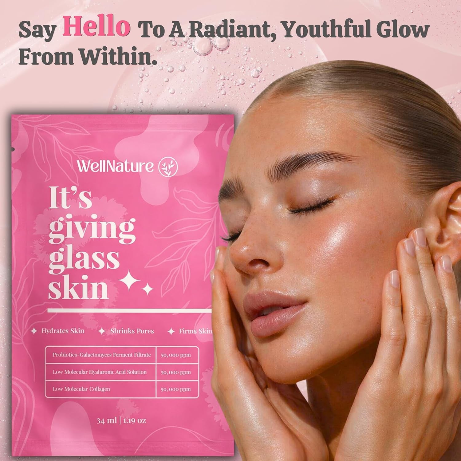 Wellnature Bio-Collagen Overnight Face Mask, Hydrogel Sleeping Mask, Deep Hydration, Oligo Hyaluronic Acid, Glass Skin Treatment, Transparent Mask Skincare Gift Set, Pack of 4