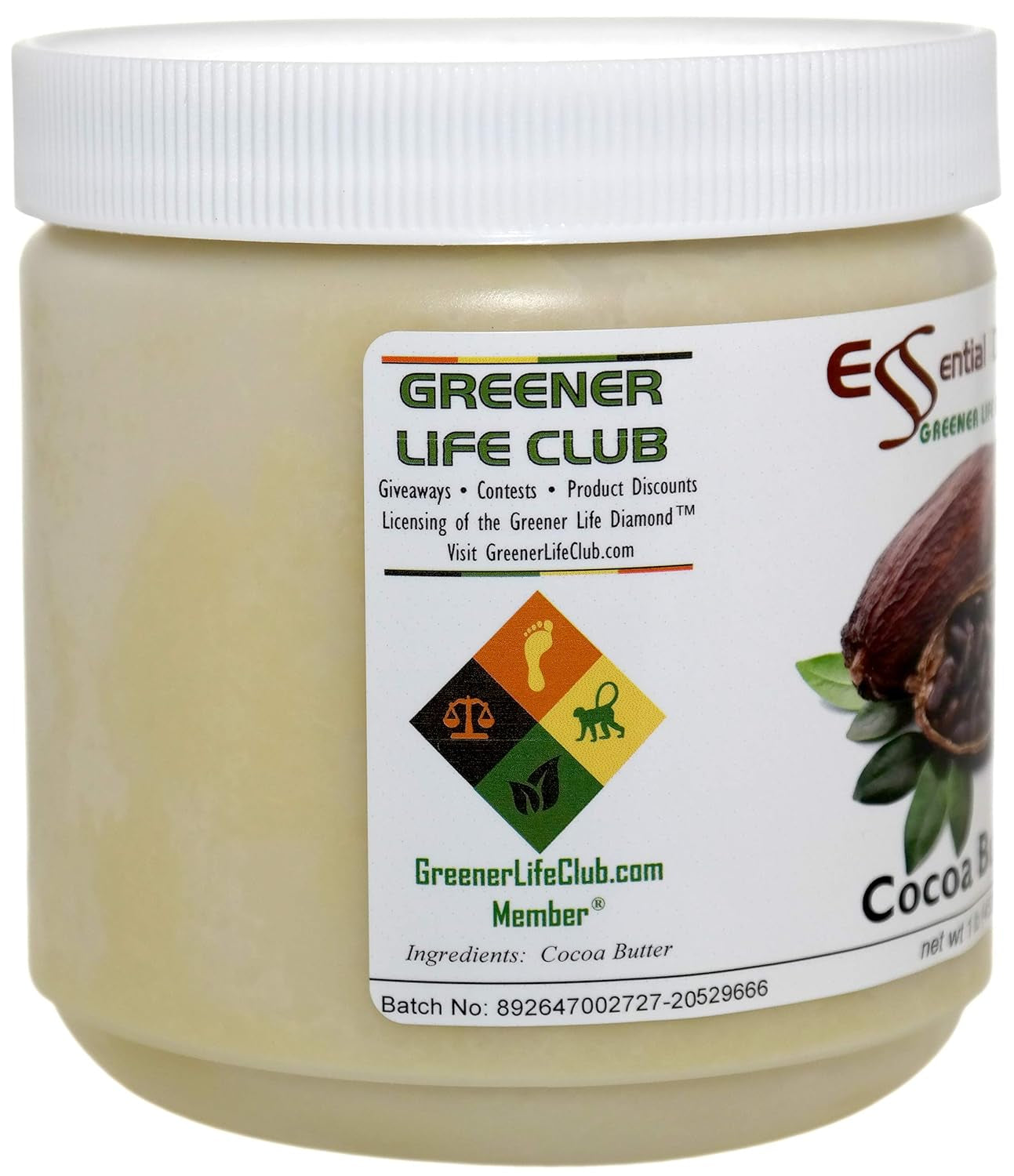 Cocoa Butter - Kosher - Raw - Unrefined - Natural Cocoa Scent - 1 Lb - Used in Creams, Lotions, Balms, Body Butters and Many Other Skin Care Products - Safety Sealed HDPE Container with Resealable Cap