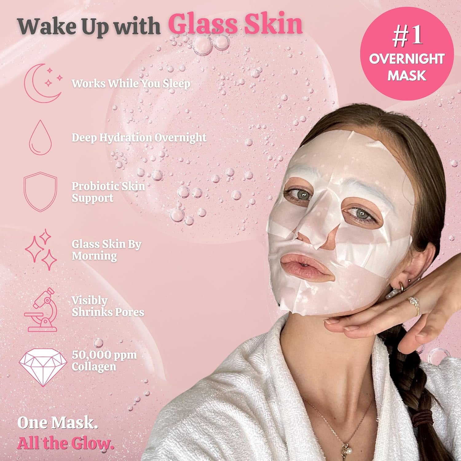 Wellnature Bio-Collagen Overnight Face Mask, Hydrogel Sleeping Mask, Deep Hydration, Oligo Hyaluronic Acid, Glass Skin Treatment, Transparent Mask Skincare Gift Set, Pack of 4