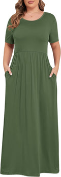 Chic and Comfortable Plus Size Maxi Dress for Women - Short Sleeve, Round Neck, and Pockets