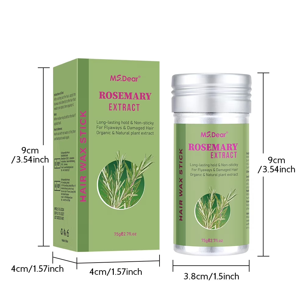 Rosemary Hair Wax Stick Non-Greasy for Styling Flyaways Frizz and Hair Treatment - 2.7 Oz Wax for Edge Control on Wigs and Hair