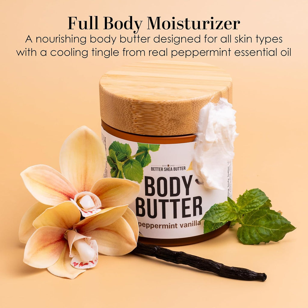Peppermint Vanilla Body Butter - Natural Lotion for Women with Shea Butter & Jojoba Oil - Non-Greasy Whipped Body Lotion for Dry Skin - Vanilla Scented Peppermint Body Lotion