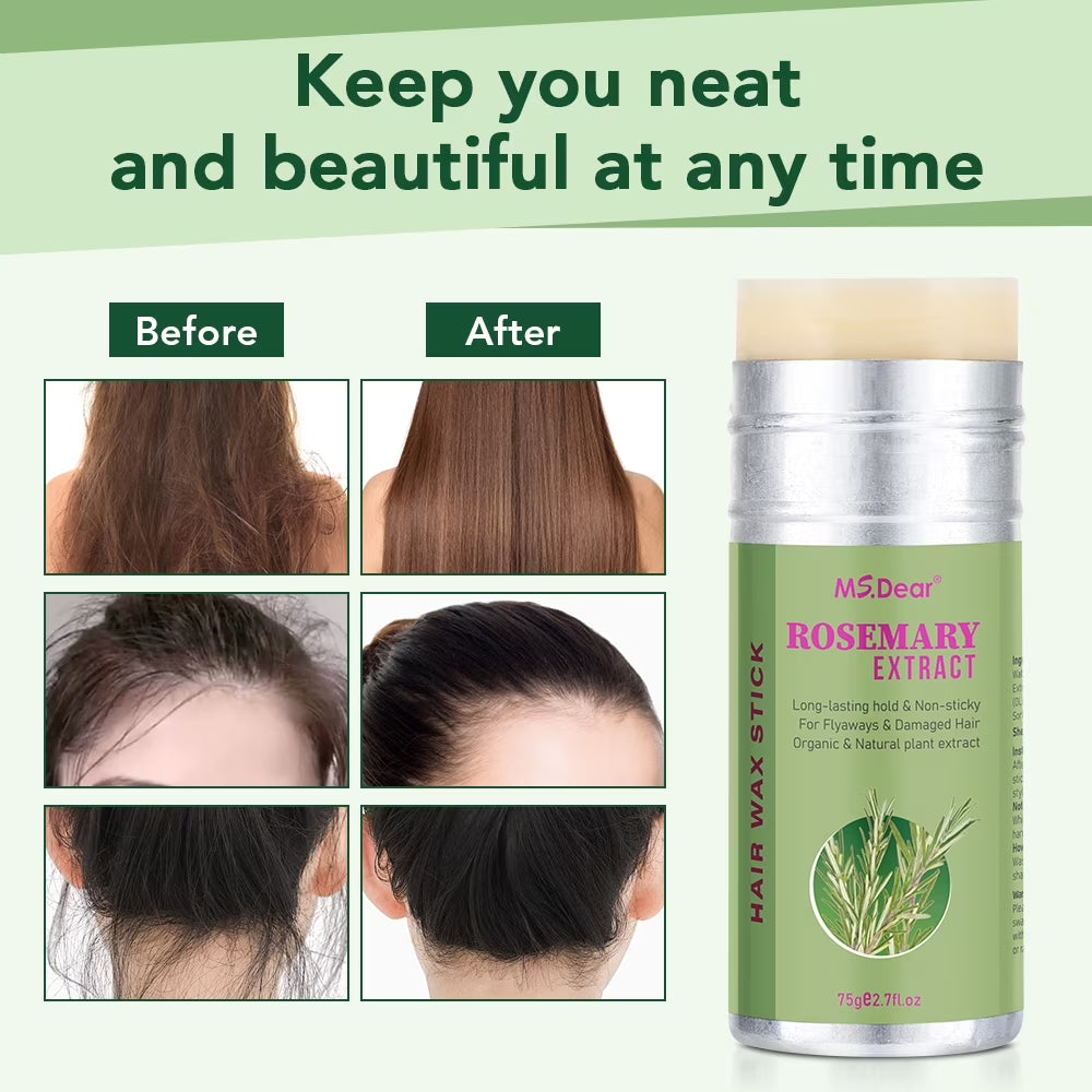 Rosemary Hair Wax Stick Non-Greasy for Styling Flyaways Frizz and Hair Treatment - 2.7 Oz Wax for Edge Control on Wigs and Hair