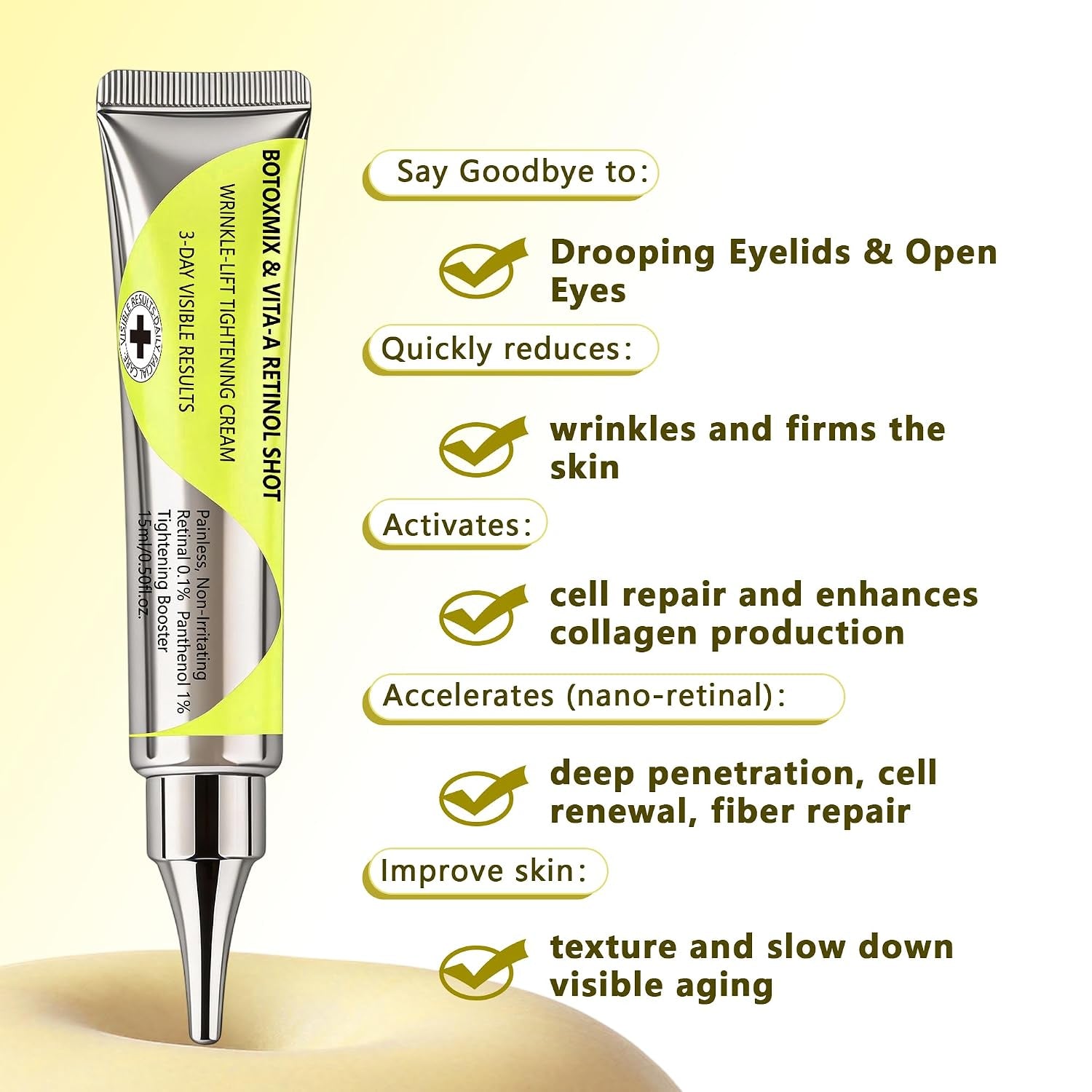 Botoxmix & Vita a Retinal Shot Tightening Booster | Wrinkle-Lift Tightening Cream, Collagen Lifting Serum, Retinoid for Anti-Aging, Pore Minimizer, Wrinkles & Fine Lines, Firmer Skin (15Ml X 2 PCS)