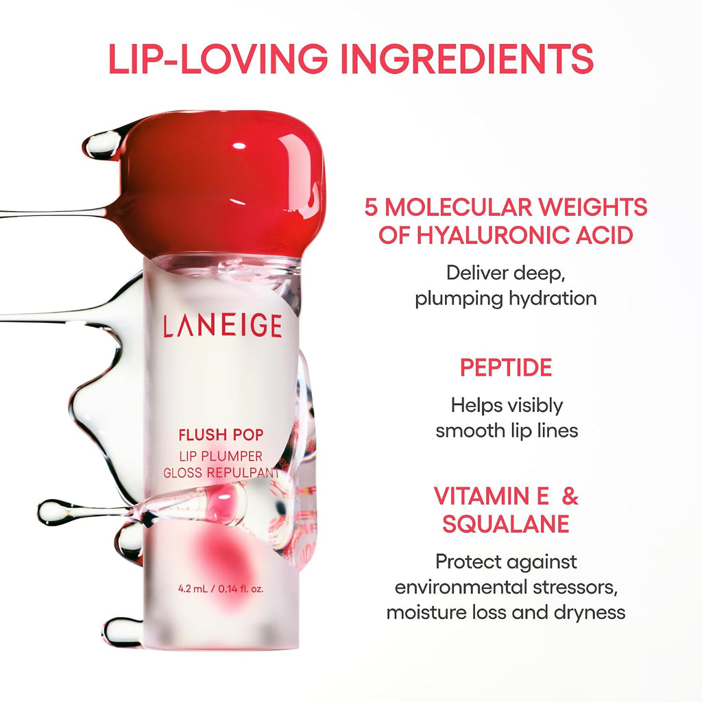 Revitalize Your Smile with LANEIGE Flush Pop Peptide Lip Gloss Treatment - Plumping, Volumizing Cooling Gel for Luscious Lips