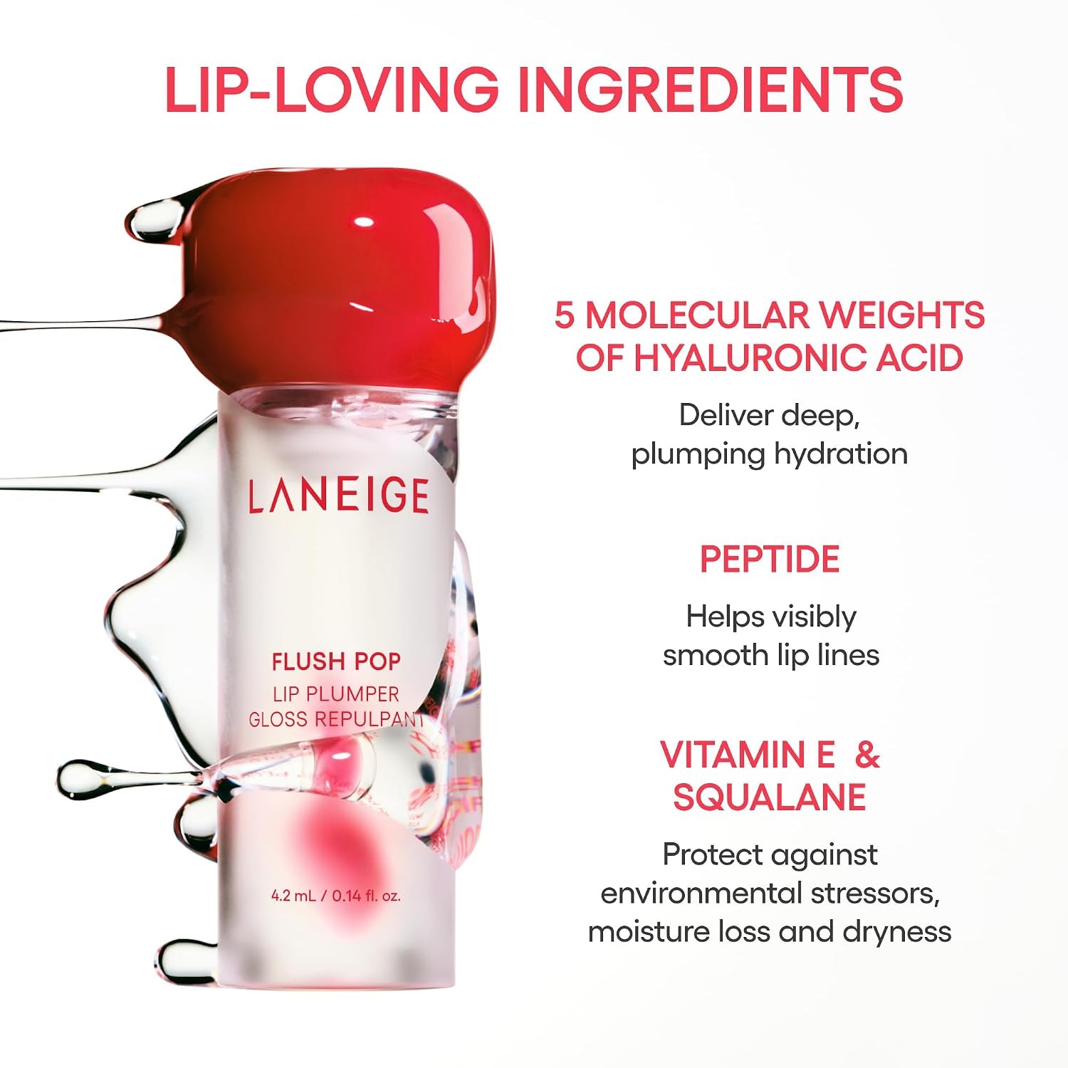 Revitalize Your Smile with LANEIGE Flush Pop Peptide Lip Gloss Treatment - Plumping, Volumizing Cooling Gel for Luscious Lips