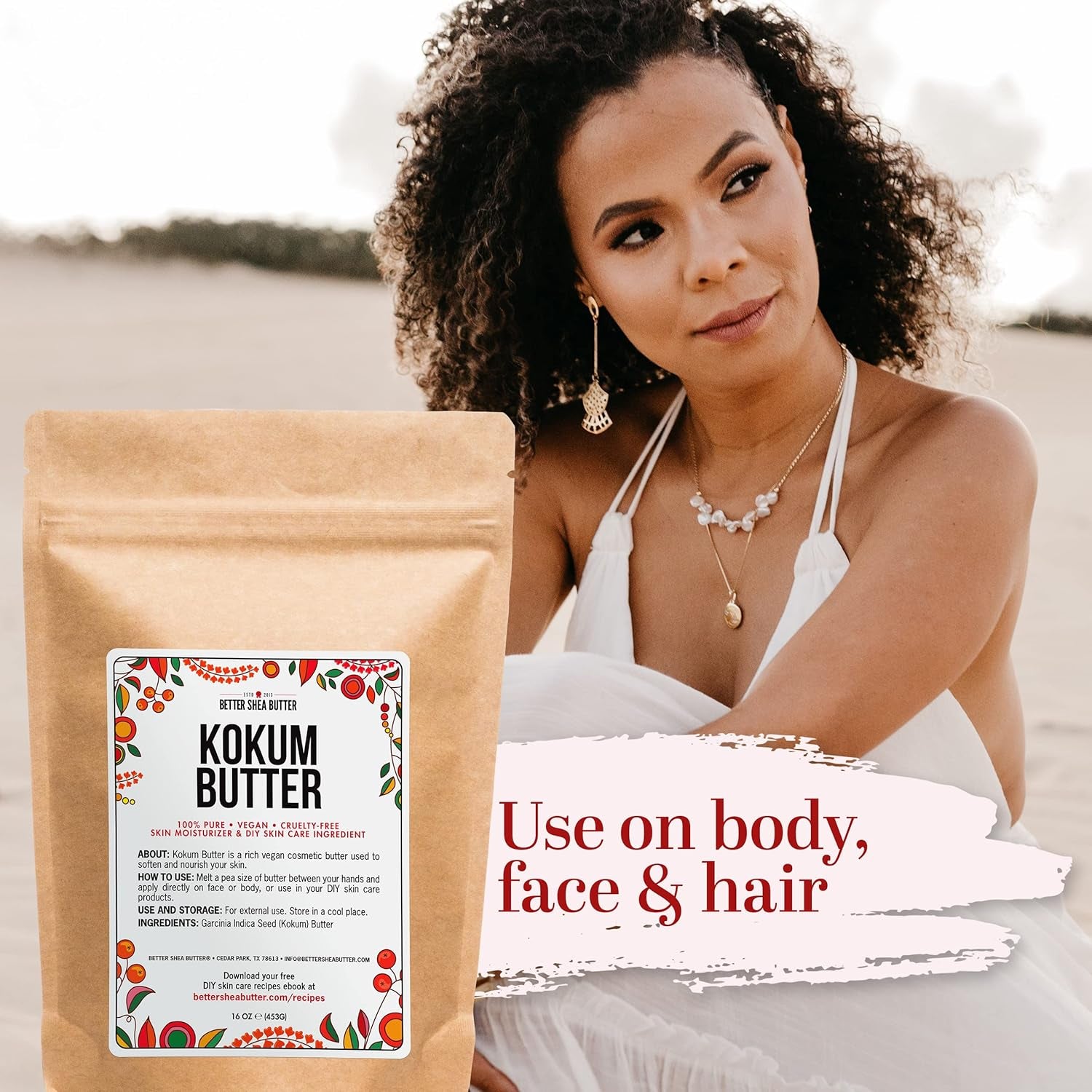 Raw Kokum Butter Unrefined - Body Butter Bar for Soap Making and DIY Skin and Hair Care Products - Pure, Unscented Moisturizer for Lotion Base - 8 Oz Block