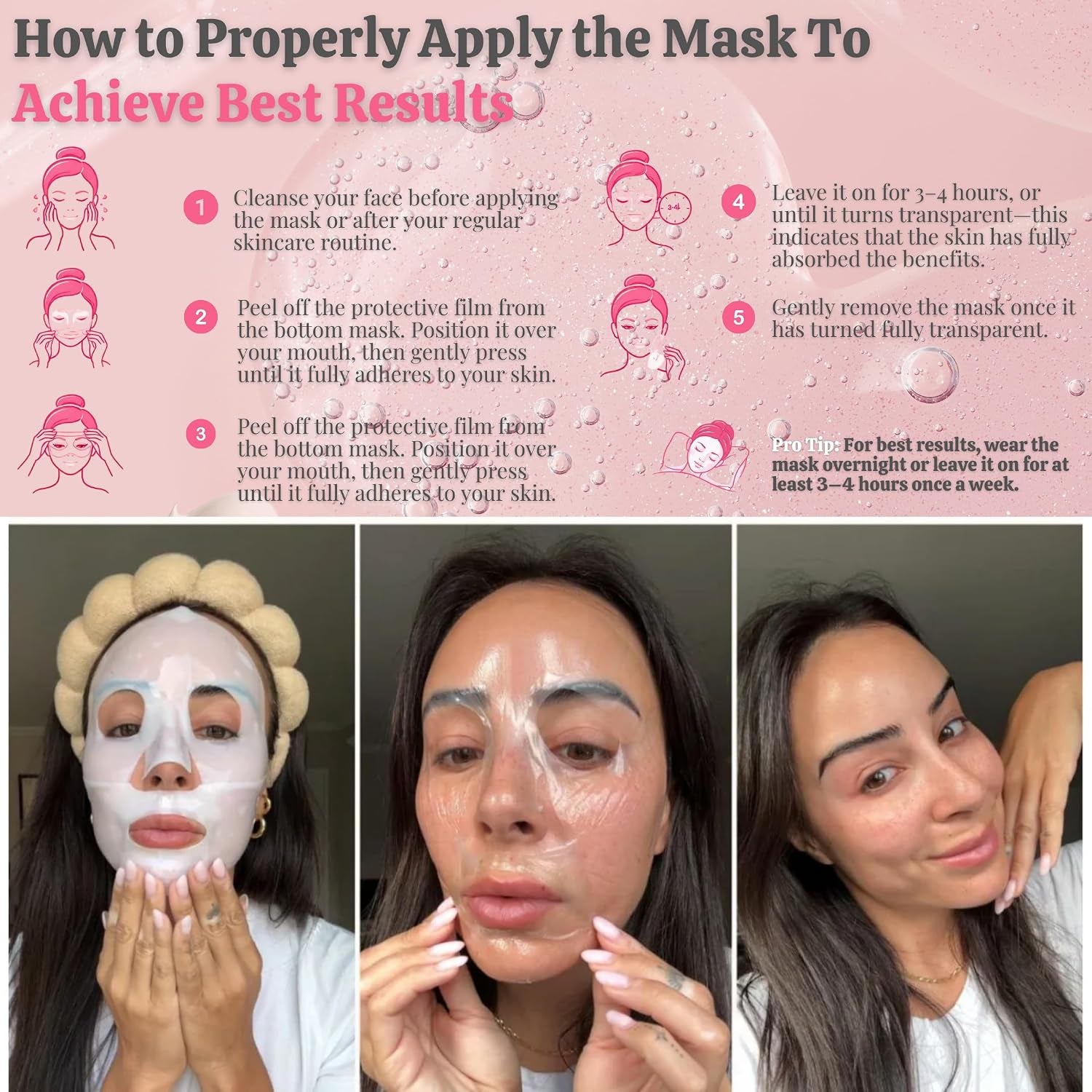 Wellnature Bio-Collagen Overnight Face Mask, Hydrogel Sleeping Mask, Deep Hydration, Oligo Hyaluronic Acid, Glass Skin Treatment, Transparent Mask Skincare Gift Set, Pack of 4