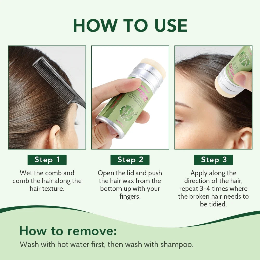 Rosemary Hair Wax Stick Non-Greasy for Styling Flyaways Frizz and Hair Treatment - 2.7 Oz Wax for Edge Control on Wigs and Hair