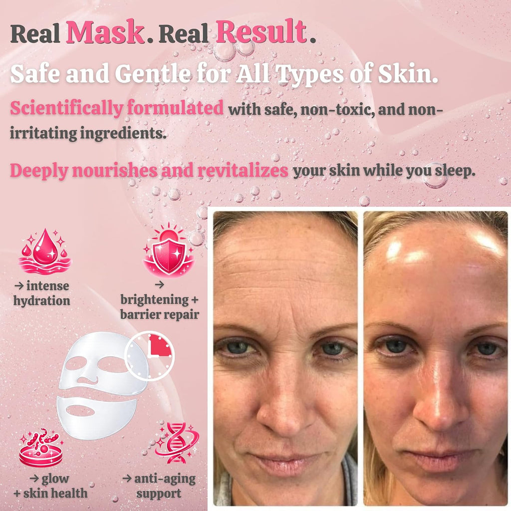 Wellnature Bio-Collagen Overnight Face Mask, Hydrogel Sleeping Mask, Deep Hydration, Oligo Hyaluronic Acid, Glass Skin Treatment, Transparent Mask Skincare Gift Set, Pack of 4