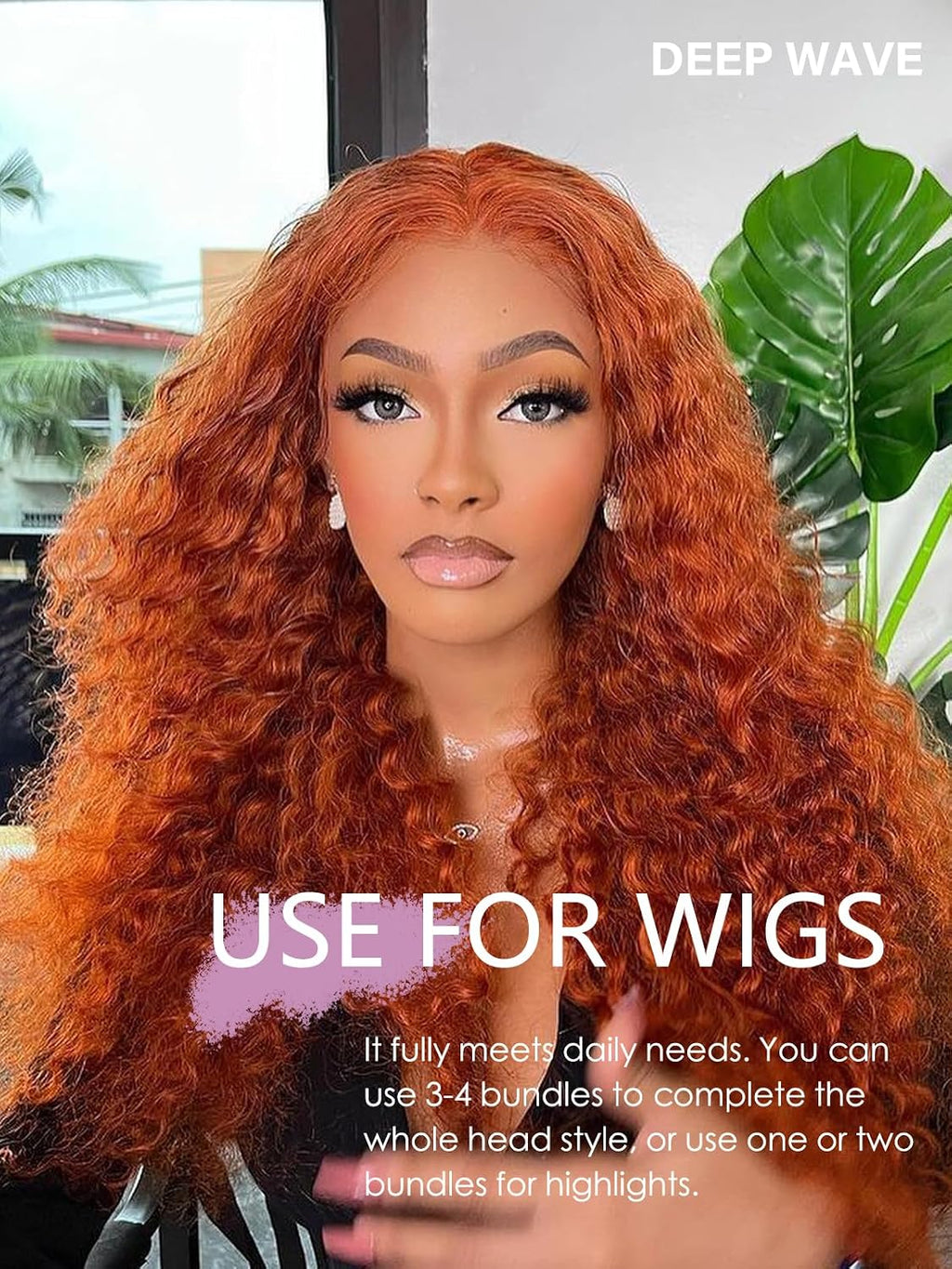 Deep Wave Bulk Hair for Boho Braids, 18" Ginger Orange | 95G Double Machine Weft, 100% Virgin Brazilian Remy, #350 Ginger Orange, Natural Curly Wave, Soft, No Chemical, Tangle-Free