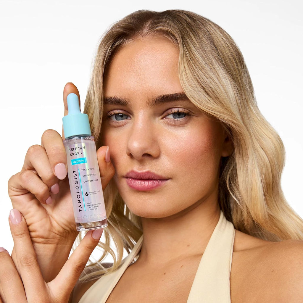 Medium Self Tan Drops, Streak-Free Body & Face Tanning Drops, No Fake Tan Smell, for Moisturizer & Lotion, Bronzing Face Tanner, Skincare Ingredients, Vegan, 1.01 Fl. Oz/30 Ml Bottle