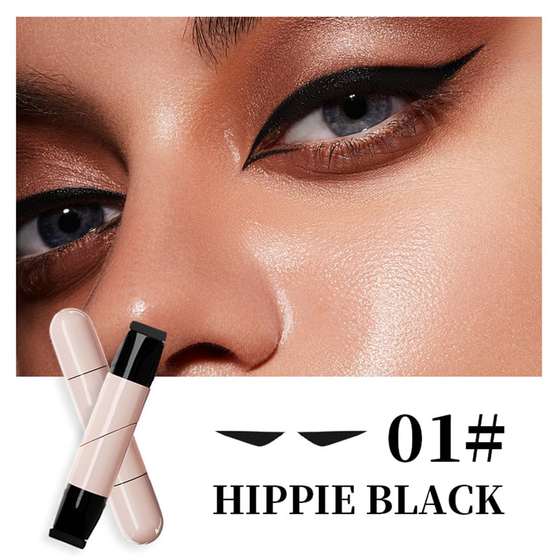 2PCS Black and Brown Eyeliner Stamp Set,2025 New Foldable Gel Eyeliner Stamp Pencil,Double Ended Marker Gel,Long-Lasting Waterproof Quick Drying Natural Smudge Resistan for Beginners
